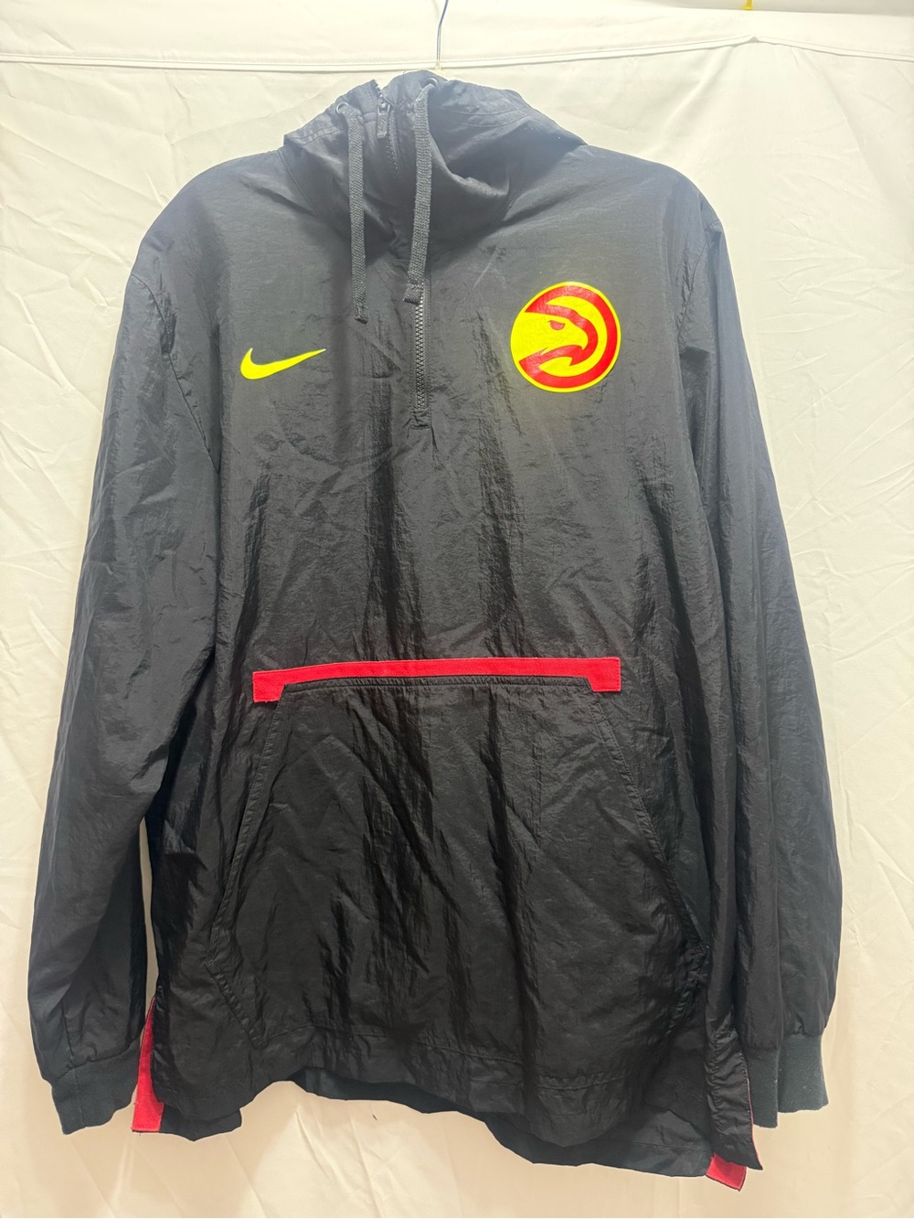 Nike Black Hooded Atlanta Hawks Windbreaker with Neon Yellow & Red Accents